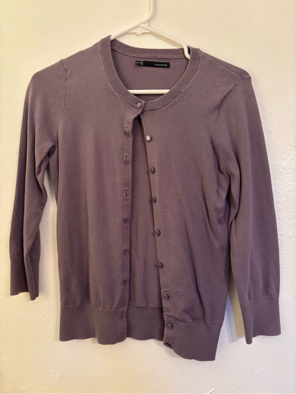 Maurices Lilac Button-Front Crewneck Cardigan